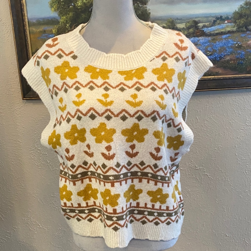 Umgee Cream and Brown Knit Sweater